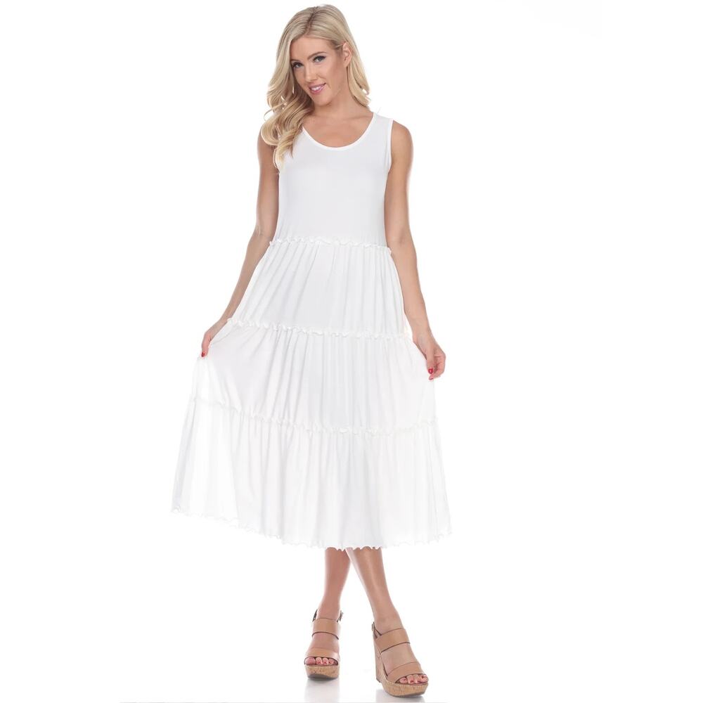 White Mark Women's Scoop Neck Tiered Midi Dress White Size L 3675